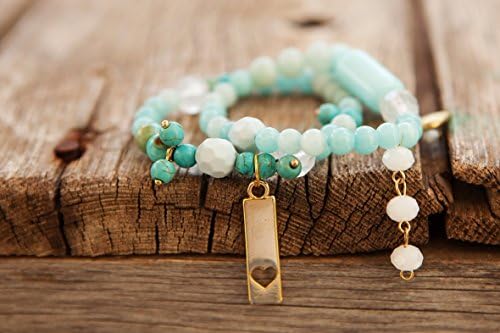 Hand made adjustable turquoise shades beads with gold stick pendant bracelets set, Daily, Basic, Simple