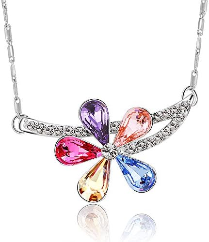 The Starry Night Color Austrian Crystal Branches Flower Diamond Accented Color Crystal Silver Necklace