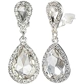 Classic Austrian Crystal Tear Drop Clip on Dangle Earrings for Women