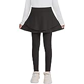 WOWENY Girls Leggings with Skirt 2 in 1 Tennis Golf Athletic Flowy Tutu Fleece Lined Skirted Legging for Kids