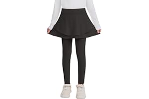 WOWENY Girls Leggings with Skirt 2 in 1 Tennis Golf Athletic Flowy Tutu Fleece Lined Skirted Legging for Kids