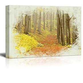 Canvas Print Landscape Wall Art - Forest Lane Among The Trees in Autumn - Gallery Wrap Modern Home Art | Ready to Hang -12x18 inches