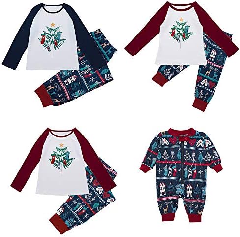 Christmas Tree Pajamas Family Matching Xmas Sleepwear Long Sleeve Tops Pants PJs Set