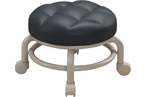 Low Roller Stools with Universal Mute Wheels 360 Degrees Swivel PU Round Rolling Stool Seats for Home Office Garage Shop Fitn