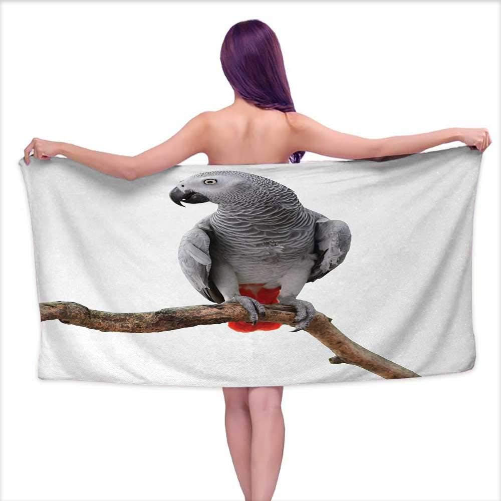 Bath Towel Sets Prime Grey,African Parrot Bird Psittacus Erithacus Standing on a Branch Tropical Nature Wildlife,Multicolor,W12 xL35 for Beach