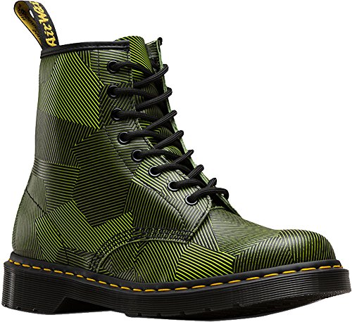 Dr. Martens Mens 1460 8 Eye Boot, Size: 7 D(M) US/6 F(M) UK, Color Neon Yellow/Black Geostripe