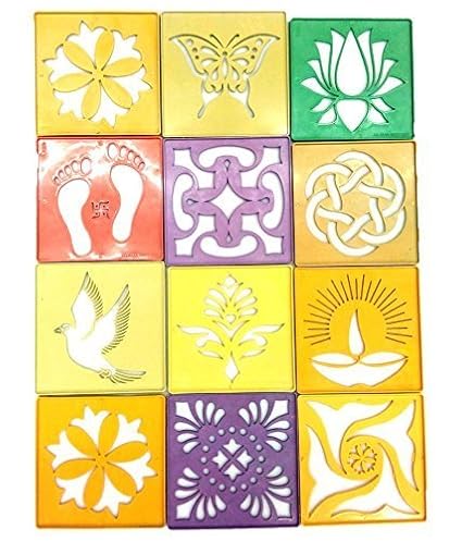 Vardhman Plastic Rangoli Stencil, 4x4 Inches (Multicolour) - Pack of 12