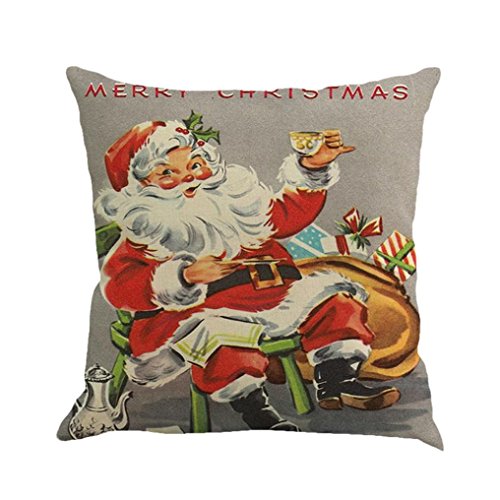 Challyhope Thanksgiving Day Festival Fall Harvest Decorative Pillow Case Sofa Waist Throw Cushion Cover Print Pillowslip (18"x18", Santa Claus H)