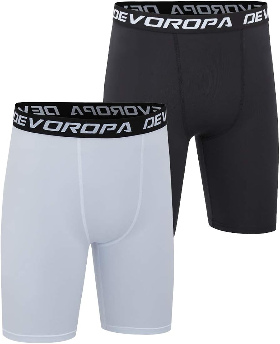 Devoropa Youth Boys' Compression Shorts Performance Athletic Base Layers Workout Training Underwear Side Pocket (Pack of 2): Clothing