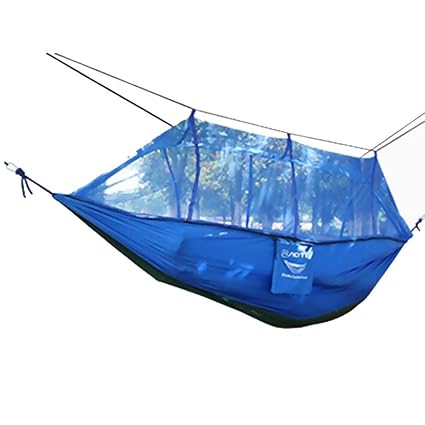 FashLady Blue: Double Hammock Tree 2 Person Patio Bed Swing Outdoor with Mosquito Net Blue