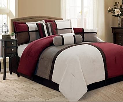 Amazon Com Grand Linen 7 Piece Maxam Burgundy Grey Brown Beige