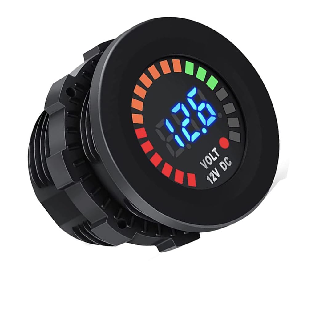 Unifizz SpeedWare Voltmeter Gauge 12vDC with Blue LED Digital Display - Universal Compatibility for Cars, Boats, ATVs, and More