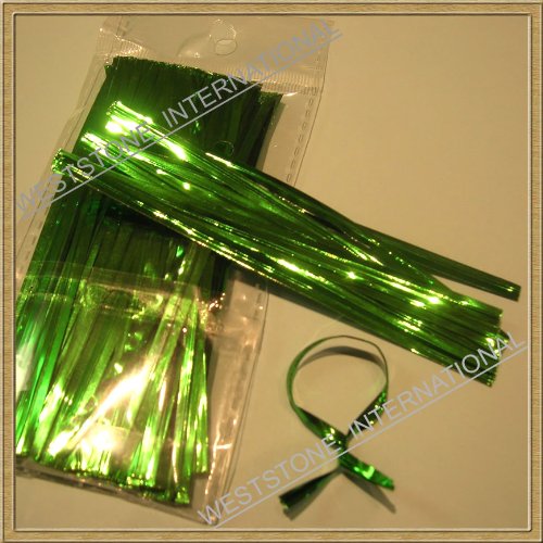 100pcs 4" GREEN metallic twist ties foil twist ties for cello bags treat bags in birthday party wedding party