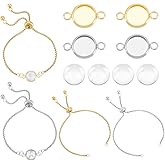 UNICRAFTALE 4 Sets 2 Color DIY Blank Dome Link Bracelet Making Kit Stainless Steel Adjustable Slider Bracelets Chain with Flat Round Cabochon Connector Bezel with Glass Cabochons for Jewellery Making