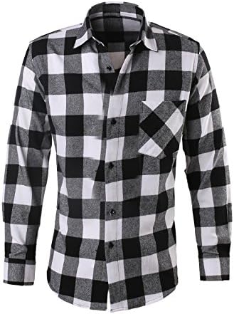 Ebind Mens Long Sleeve Casual Button Down Plaid Flannel Shirt White Medium