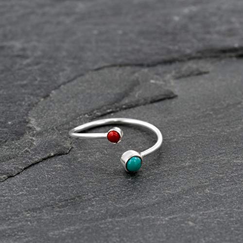 Toe Ring, Sterling Silver Open Adjustable Foot OR Midi Knuckle Ring with Turquoise & Crimson Coral gem stones, Distinctive Bohemian Seaside jewellery, Handmade Boho Summer time Wedding ceremony Equipment