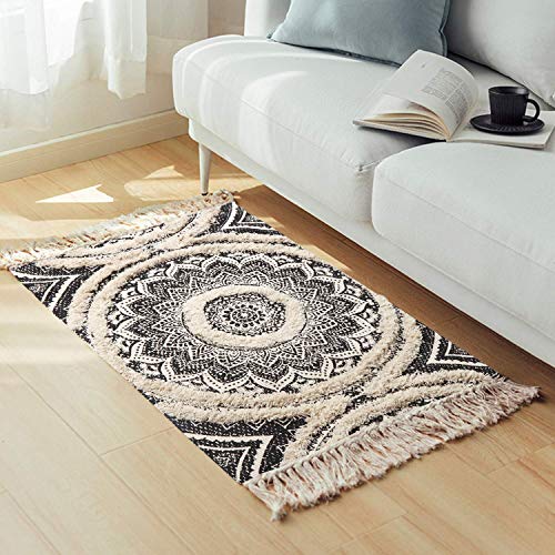 KIMODE Small Throw Rug 2x3, Boho Mandala Area Rug Black Bohemian Tufted