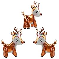 Large 3D Deer Airwalker Walking Animal Balloons For Kids Boys Girls Party Supplies Baby Showers Birthday Decorations, 3 Pack Mylar Foil Standing Balloon