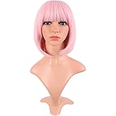 MapofBeauty 12 Inch /30 cm Fashion Lady Short Straight Synthetic Flat Bangs Bob Wig (Pink Pale)