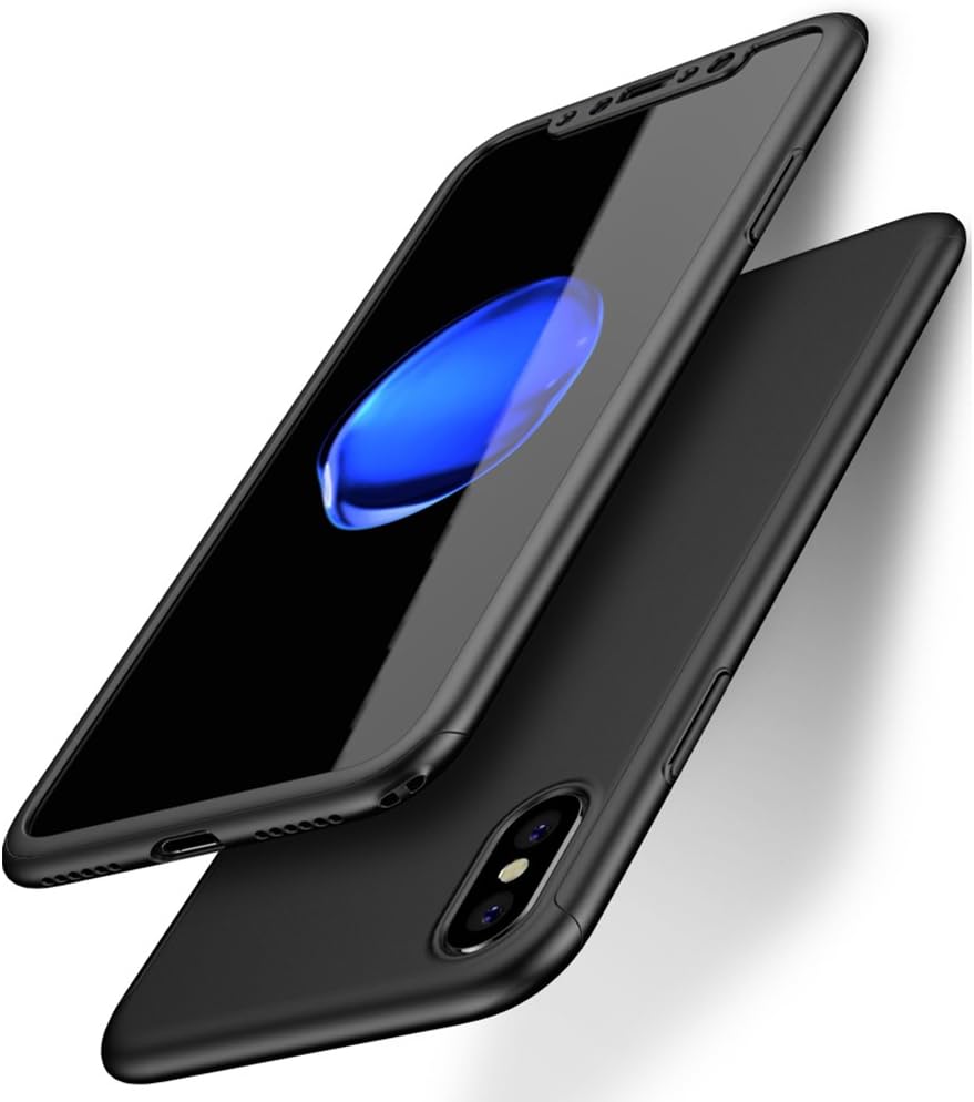 Huabaina iPhone X 360 protection Case, 360 Degree All-around Ultra Thin Full Body Coverage Protection Dual Layer Hard Slim Case Protector For iPhone X (Black)
