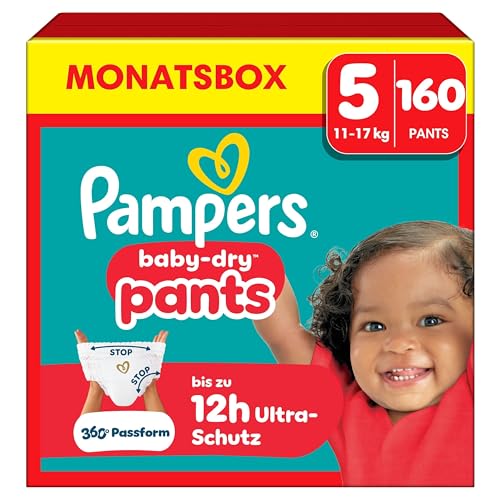 Pampers Baby-Dry Pants Size 5, 160 Nappies, 11kg-17kg, 360° Fit Helps Prevent Leaks