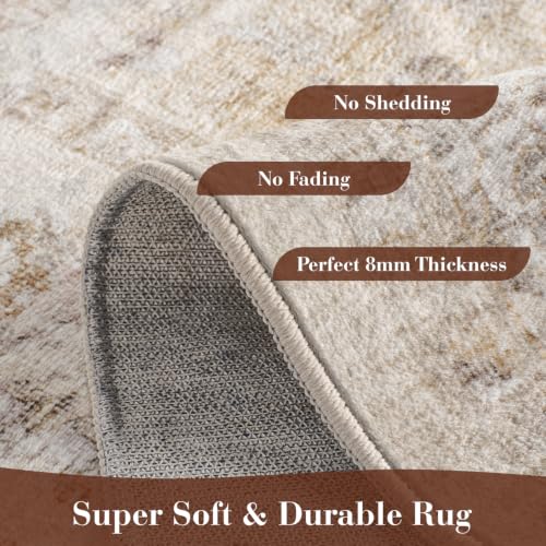 MontVoo-Area Rug 8X10 Rugs for Living Room-Beige Machine Washable Rug-Soft Living Room Rug-Vintage Non Slip Carpet-Rugs for Bedrooms Dining Room Living Room Office