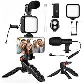 Acuvar 6-Piece Phone Vlogging Kit - Smartphone Video Kit with Microphone, LED Light &amp; Mini Tripod for YouTube &amp; TikTok Creators