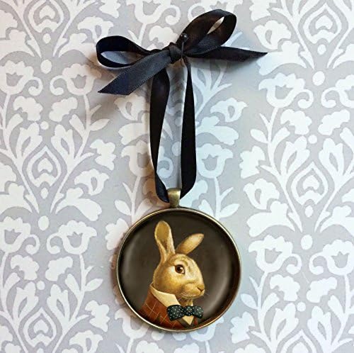 Rabbit Ornament - Christmas Ornament - Rabbit Portrait Ornament - White Rabbit - Portrait Miniature - Victorian - March Hare - Alice in Wonderland - Easter Bunny