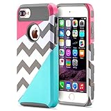 iPhone 7 Plus Case,BAISRKE Powder Blue Mint Teal and Coral Pink Split Chevron Design Heavy Duty Hybrid Hard Cover Case for Apple iPhone 7 Plus (5.5 inch) - Gray
