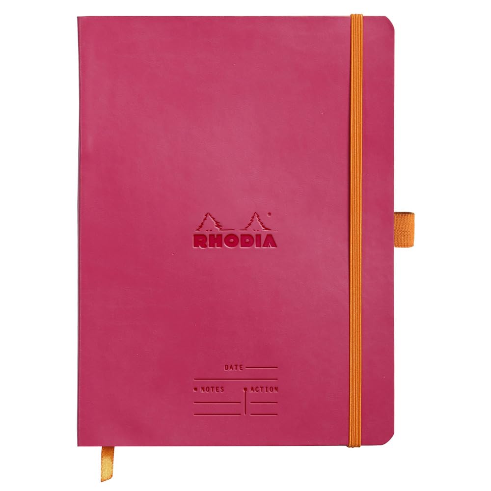 RHODIA 117792C - Raspberry Meeting Flexible Notebook - A5+|Pre-Printed Date/Notes/Action160 Detachable Pages - 90g Clairefontaine Paper - Bookmark, Pencil Holder - Faux Leather Cover - Rhodiarama