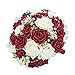 Febou Wedding Bridal Bouquet, Wedding Bride Bouquet, Wedding Holding Bouquet with Artificial Roses Lace Pearl Ribbon, Perfect for Wedding, Church, Party and Home Decor(Heart Pearl, White+Dark Red)