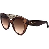 Salvatore Ferragamo Sunglasses Cat Eye Full Rim, Transparent Brown Frame and Brown Gradient Lens SF964S210