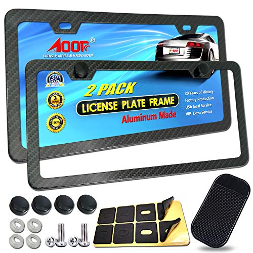 License Plate Frames Carbon Fiber-2 Pack 2020 New Black Aluminum Metal License Plate Holders Printing Carbon Fiber Pattern,License Plate Frame Screws Kits, Fine Size Plate Frames for Women & Men