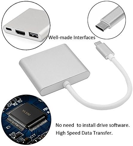 USB C to HDMI 3-in-1 Adapter Digital RAC Multiport Adapter USB 3.0 Port and USB-C Recharging Portable Aluminum Housing Supports 4K for Macbook,Chromebook,Pixel Dell USB-C Devices