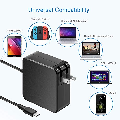Aisilk Type C Adapter 65W USB-C Wall Charger with Power Delivery for MacBook/Pro, Dell, hp, Lenovo, Asus, Acer, Thinkpad, Matebook, Razer, Google, and More laptops Tablets and Cell Phones