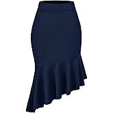 Timormode Women's Pencil Skirt High Waist Stretch Fishtail Office Work Skirt Ruffle Hem Bodycon Midi Skirt
