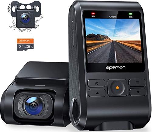 Apeman ドライブレコーダー 前後カメラ 32gカード付き 200万画素 Ipsパネル 1080pフルhd 2カメラ 170度広角 Gps機能搭載 小型2インチ Gセンサー搭載 Wdr 夜間対応 常時録画 駐車監視 動き検知 ドラレコ 車載カメラ 防水車検etc対応 日本語メニュー 日本語説明書 ２年保証