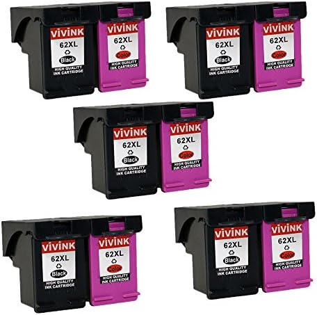 VIVINK 10 Pack 62XL High Yield Black Colour Remanufactured Ink Cartridge for HP ENVY 5640 5642 5643 5660 5661