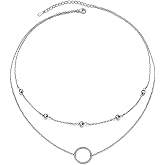 DAOSHANG Circle Choker Layered Necklace S925 Sterling Silver Double Necklace for Women Simple Boho Choker Necklace Set Circle Womens TrendyJewelry Accessories