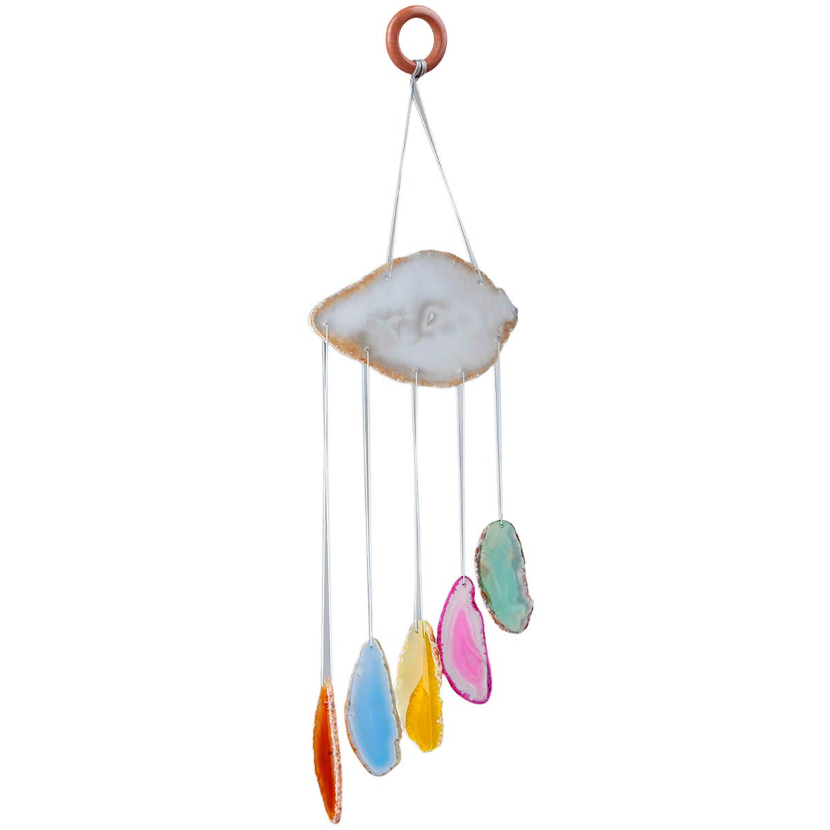 Nupuyai Multicolour Agate Slices Wind Chimes for Garden Home Decor, Crystal Stone Hanging Ornament Wind Bell for Outdoor Indoor 54cm