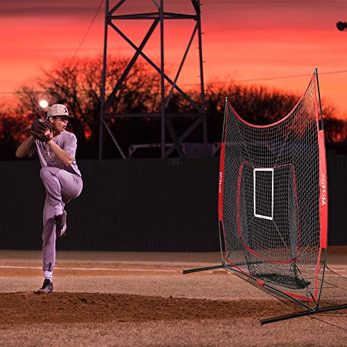 McHom-7-x-7-Baseball-Softball-Net-Set-with-Travel-Tee-3-Weighted-Balls-Strike-Zone-Carry-Bag-for-Hitting-Pitching-Practice-Collapsible-and-Portable