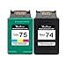 Valuetoner Remanufactured Ink Cartridge Replacement for HP 74 75 Ink cartridges Combo Pack CC659FN CB335WN CB337WN for OfficeJet J5700 J6400 PhotoSmart C4200 C4300 C4400 C4500 C5200 C5500 D5300 2 Pack
