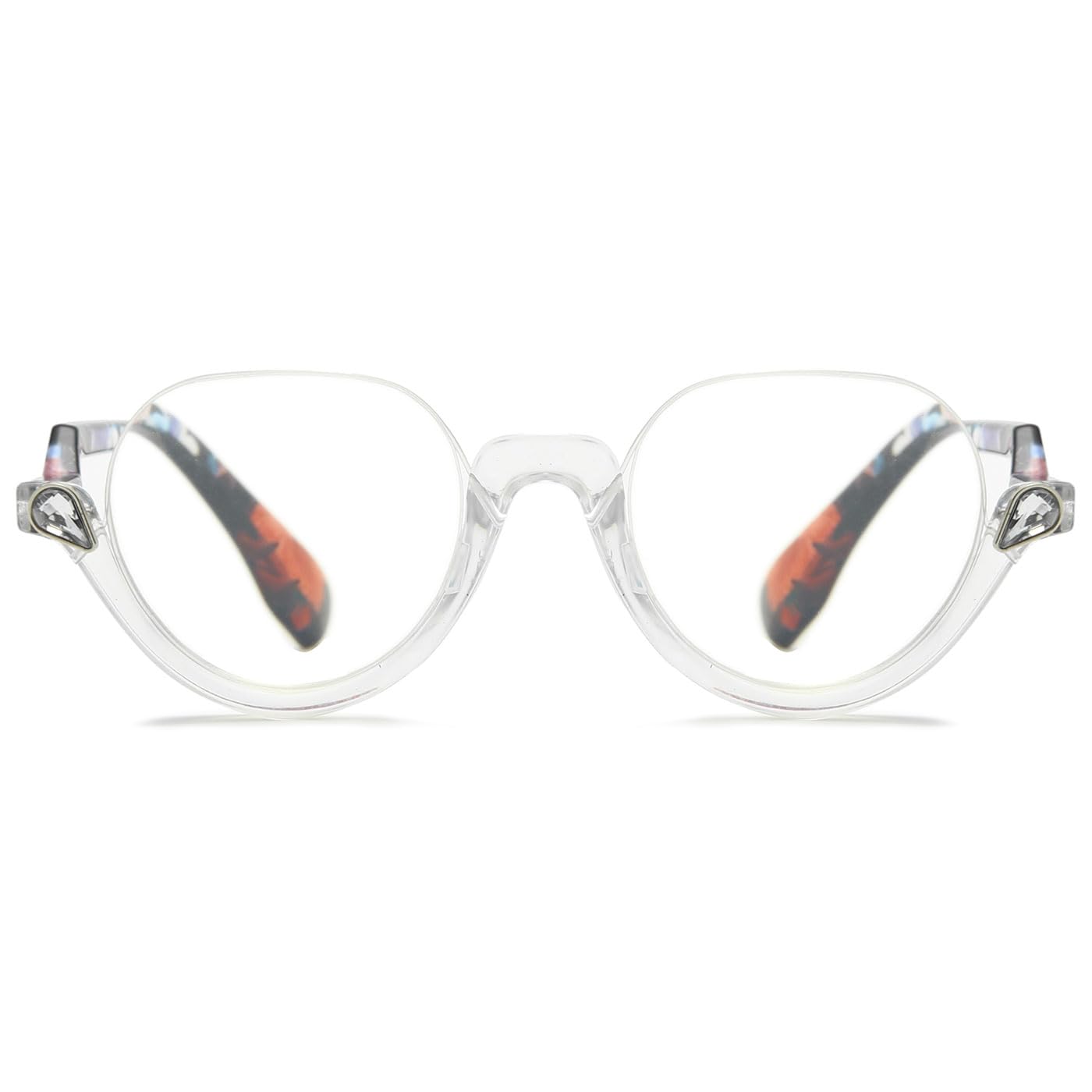 ABETOS Half Frame Reading Glasses Men Women Large Retro Clear Half Rim Eyeglasses Spring Hinge Fashion Readers 1.0 1.5 2.0 2.5 3.0, Transparent&Flowers 1.5