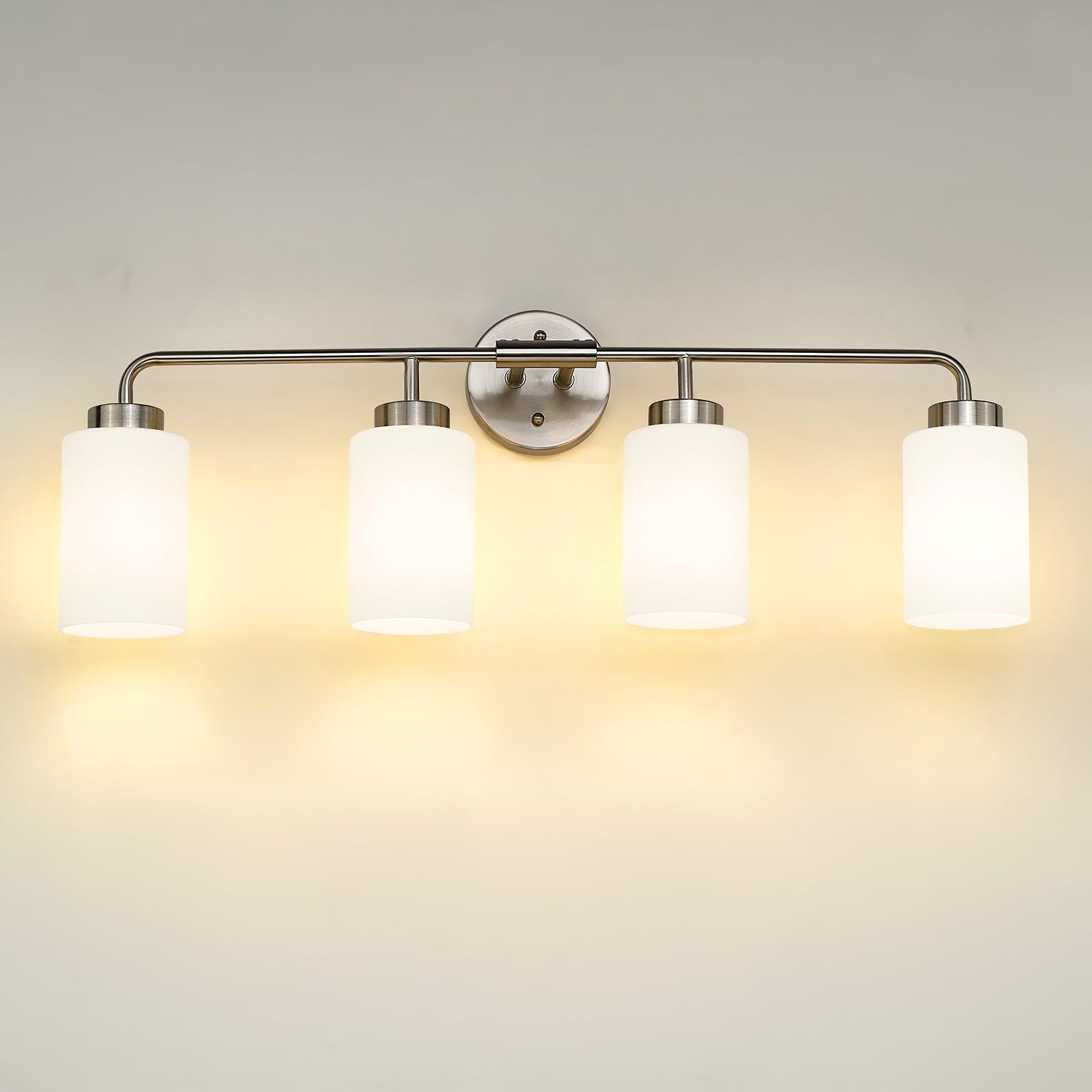 Photo 1 of zeyu Brushed Nickel Bathroom Vanity Light, 4-Light Modern Wall Sconce Lights, Milky White Frosted Glass Shades, ZS62B-4W BN