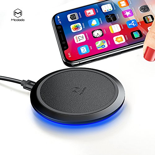 Mcdodo LED Wireless Fast Charger Charging 10W Silicone Pad For iPhone X, 8/8 Plus, Nexus 5/6/7,and Other Devices, Provides Fast-Charging for Galaxy S8/S8+/S7/S7 edge/S6 edge+,and Note 5 (Black)