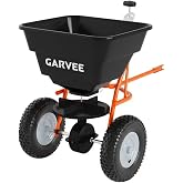Garvee Tow-Behind Spreader, 85 Lbs Capacity Pull Salt Broadcast Spreader | 10" Tires, Adjustable Flow Control, for Fertilizer, Seed, Salt and Ice Melt, for ATV, Lawn &amp; Garden, Black Orange
