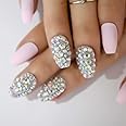 Coolnail 3D AB Rhinestones False Nails Pink Color Candy Coffin Frosted Matte Flat Full Cover Handmade Bride Fake Nail Tips