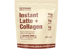 STRONG COFFEE COMPANY Strong Coffee Co. Hazelnut Instant Latte | Organic Coffee with 15g Collagen Protein | Lion’s Mane & L-Theanine | Nootropic Instant Coffee | 12 Servings