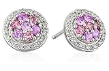 Sterling Silver, Pink Tourmaline, Pink Sapphire, and Diamond Stud Earrings