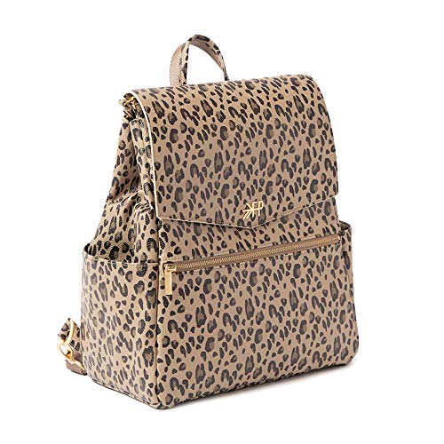 Freshly Picked - Convertible Classic Diaper Bag Backpack - Large Internal Storage 10 Pockets Wipeable Vegan Leather - Leopard Print